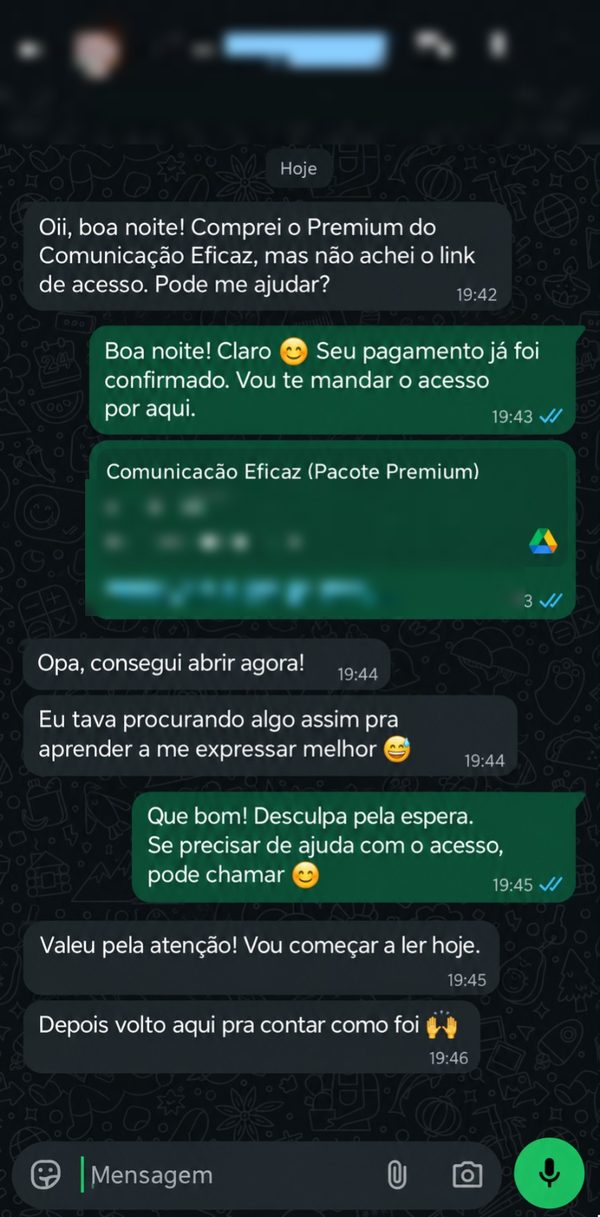 Conversa no WhatsApp: leitor agradece a atenção do suporte e diz que já vai começar a ler