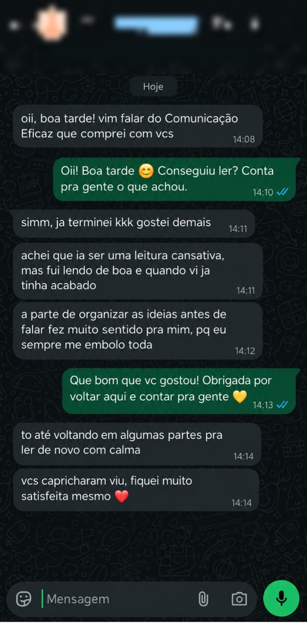 Conversa no WhatsApp: leitora elogia a leitura leve e o conteúdo prático do material